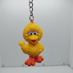 Big Bird Sesame Street Purse Charm Silver Yellow Keychain Backpack Handmade OOAK